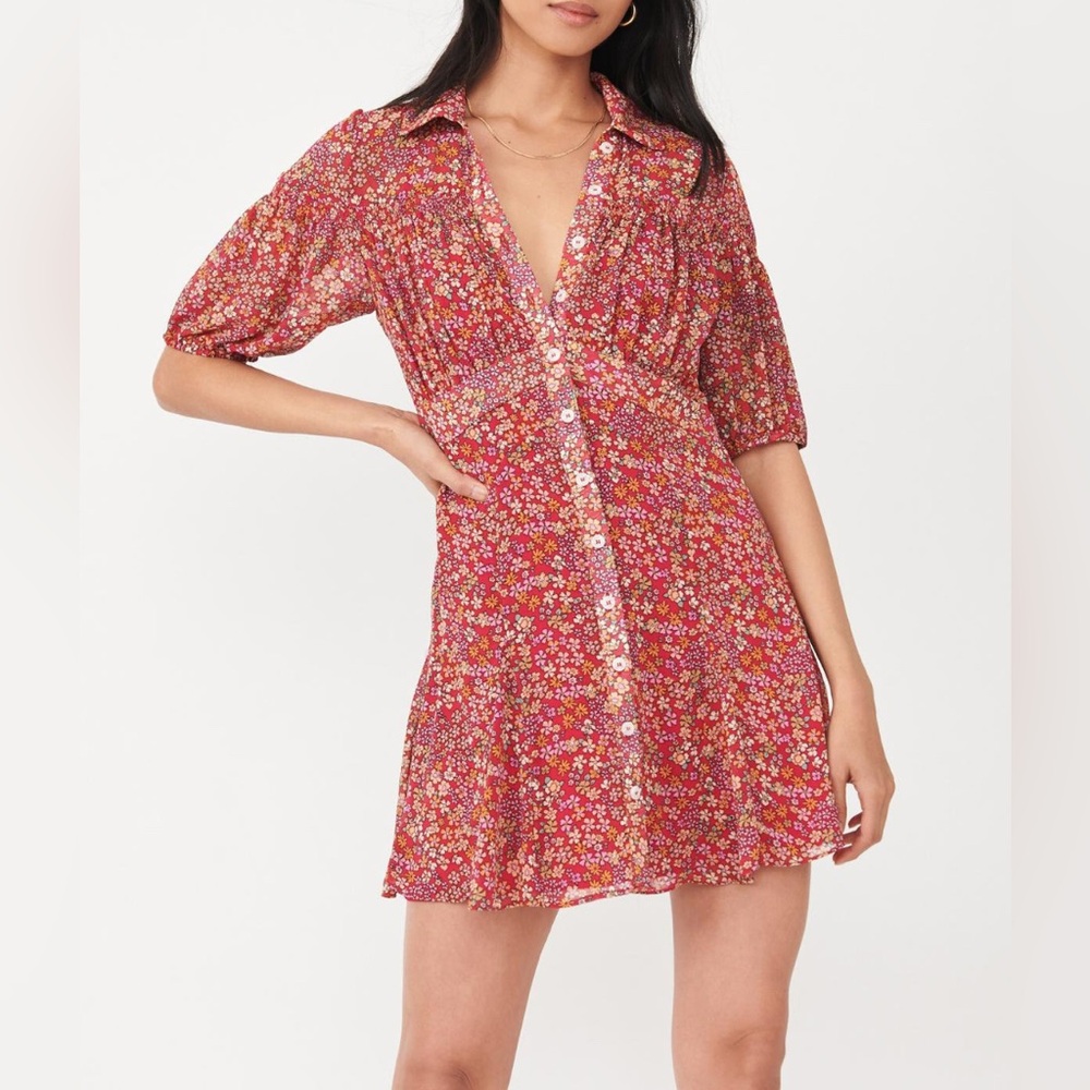 Free People Bonnie Mini Dress in Strawberry Combo, XS